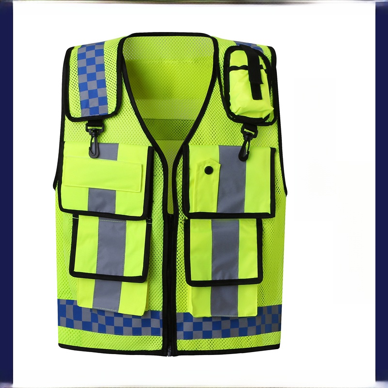 Reflective Vest Cycling - Reflektierende Sicherheitsweste, multifunktionale Tasche, Netzstoff, Straßenpatrouille,